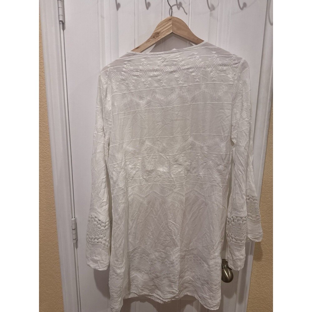 La Blanca White Embroidered Tunic Dress Beach Coverup, Long Sleeve Large - Picture 11 of 13